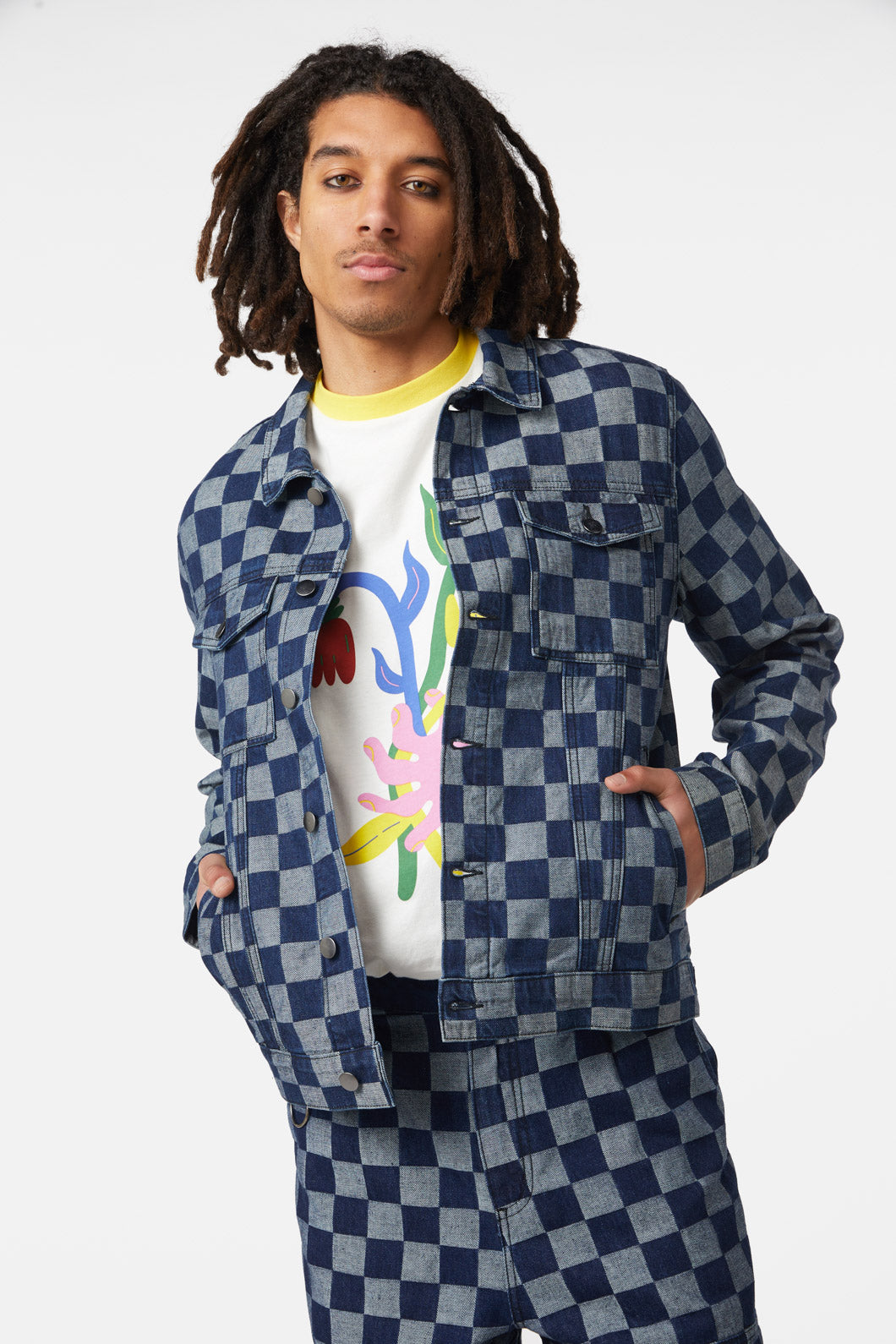 Brown Checkered Denim Jacket - Fashion Chingu
